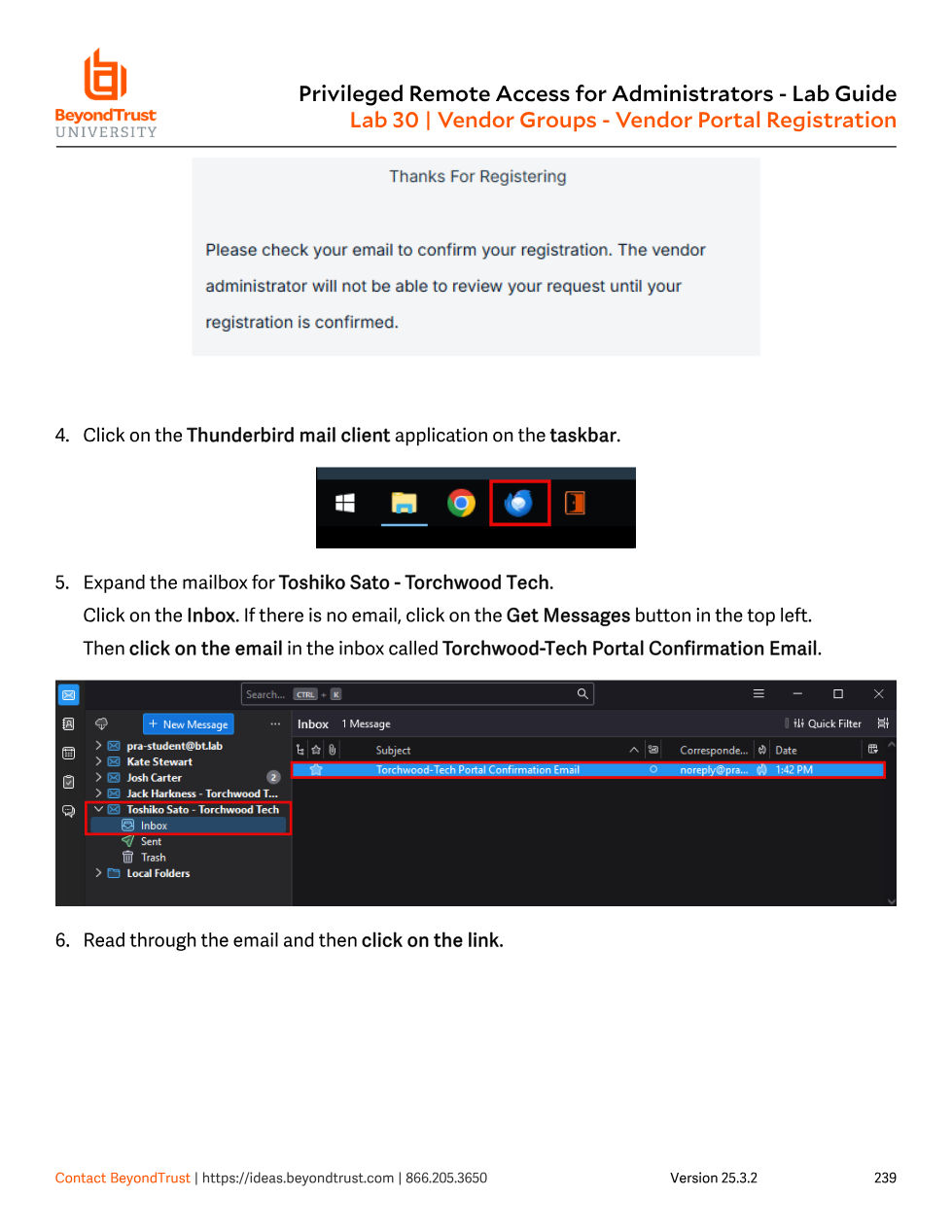 Thunderbird mail client showing the Torchwood-Tech Portal Confirmation Email in Toshiko Sato's inbox